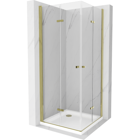 Mexen Lima Duo kabina prysznicowa składana 90 x 90 cm, transparent, złota + brodzik Flat - 856-090-090-50-02-4010G