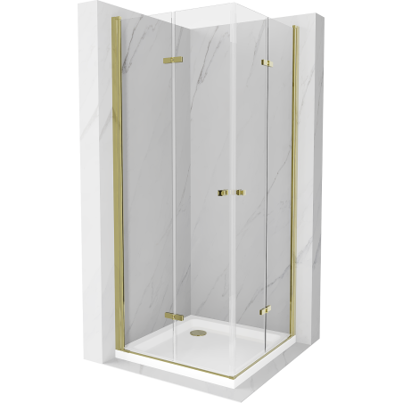 Mexen Lima Duo kabina prysznicowa składana 70 x 70 cm, transparent, złota + brodzik Flat - 856-070-070-50-02-4010G