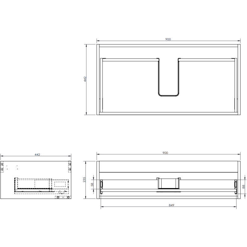 Mexen Orio szafka łazienkowa 90 cm z umywalką Vela, 1 szuflada, grafit mat/biała mat - 91A10-09023-1-BF66-W23M01