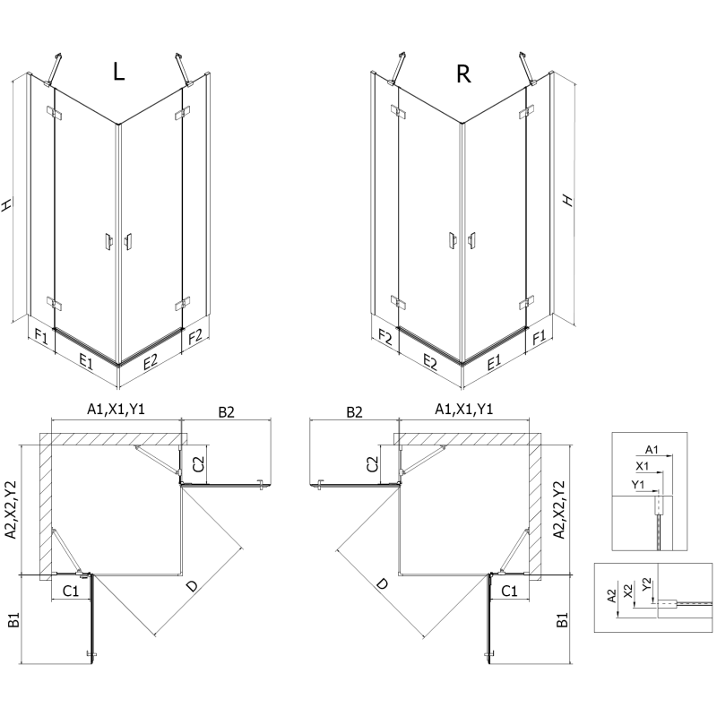 Mexen Mist-H Duo kabina prysznicowa uchylna prawa 85 x 120 cm, transparent, miedź szczotkowana - 8A5-085L-120P-65-00