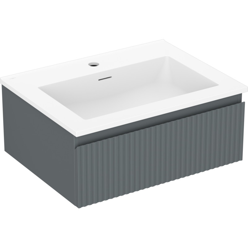 Mexen Rivel szafka łazienkowa 60 cm z umywalką Otis, 1 szuflada, ryflowana , grafit mat/biała mat - 91A20-06023-1-BF66-W18M01