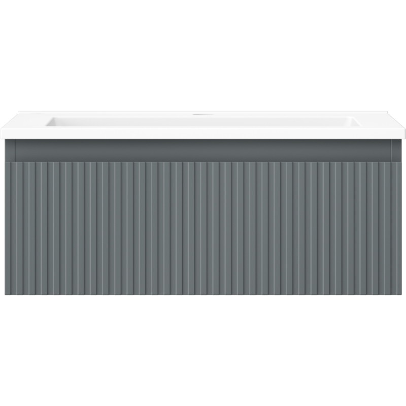 Mexen Rivel szafka łazienkowa 60 cm z umywalką Otis, 1 szuflada, ryflowana , grafit mat/biała mat - 91A20-06023-1-BF66-W18M01