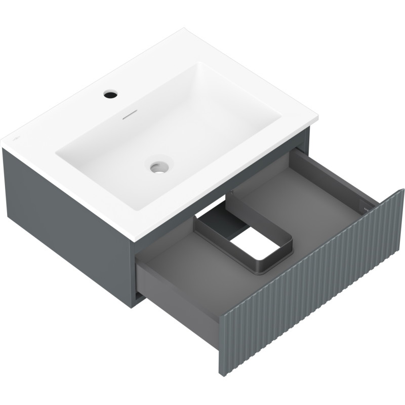 Mexen Rivel szafka łazienkowa 60 cm z umywalką Otis, 1 szuflada, ryflowana , grafit mat/biała mat - 91A20-06023-1-BF66-W18M01