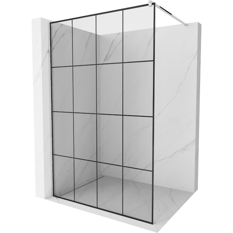 Mexen Kioto ścianka prysznicowa Walk-in 140 x 200 cm, czarna kratka 8 mm, chrom - 800-140-101-01-77