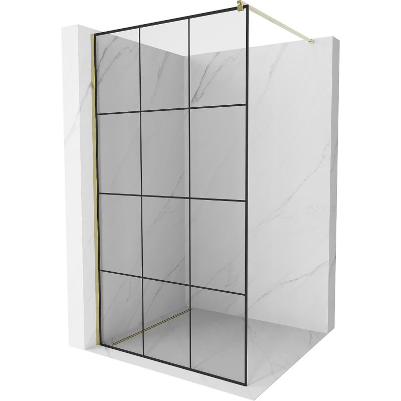 Mexen Kioto ścianka prysznicowa Walk-in 100 x 200 cm, czarna kratka 8 mm, złota - 800-100-101-50-77
