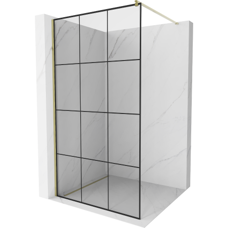 Mexen Kioto ścianka prysznicowa Walk-in 100 x 200 cm, czarna kratka 8 mm, złota - 800-100-101-50-77