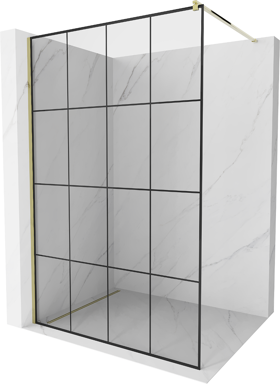Mexen Kioto ścianka prysznicowa 130 x 200 cm, transparent/czarny wzór 8 mm, złota - 800-130-101-50-77