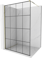 Mexen Kioto ścianka prysznicowa Walk-in 130 x 200 cm, czarna kratka 8 mm, złota - 800-130-101-50-77