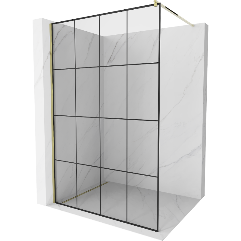 Mexen Kioto ścianka prysznicowa Walk-in 140 x 200 cm, czarna kratka 8 mm, złota - 800-140-101-50-77