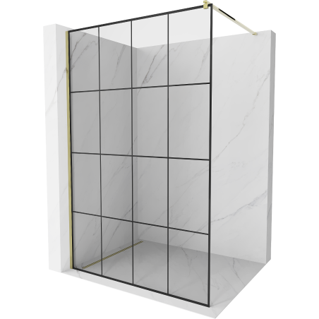 Mexen Kioto ścianka prysznicowa Walk-in 140 x 200 cm, czarna kratka 8 mm, złota - 800-140-101-50-77