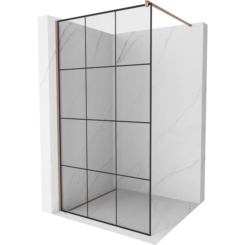 Mexen Kioto ścianka prysznicowa Walk-in 110 x 200 cm, czarna kratka 8 mm, różowe złoto - 800-110-101-60-77