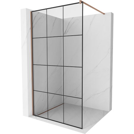 Mexen Kioto ścianka prysznicowa Walk-in 120 x 200 cm, czarna kratka 8 mm, różowe złoto - 800-120-101-60-77