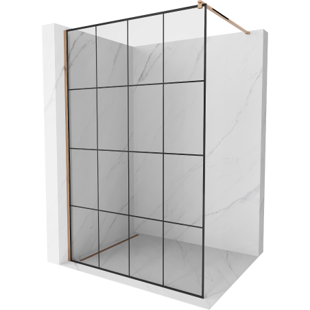 Mexen Kioto ścianka prysznicowa Walk-in 130 x 200 cm, czarna kratka 8 mm, różowe złoto - 800-130-101-60-77