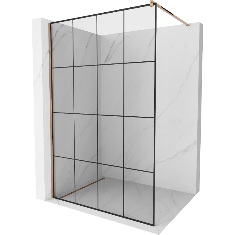 Mexen Kioto ścianka prysznicowa Walk-in 140 x 200 cm, czarna kratka 8 mm, różowe złoto - 800-140-101-60-77