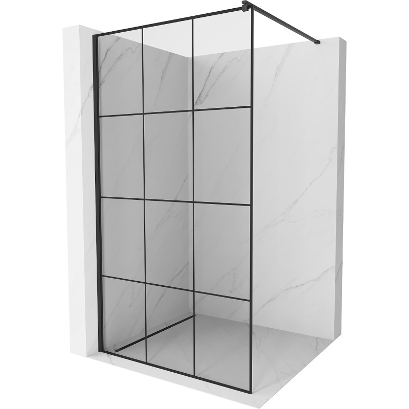 Mexen Kioto ścianka prysznicowa Walk-in 120 x 200 cm, czarna kratka 8 mm, czarna - 800-120-101-70-77