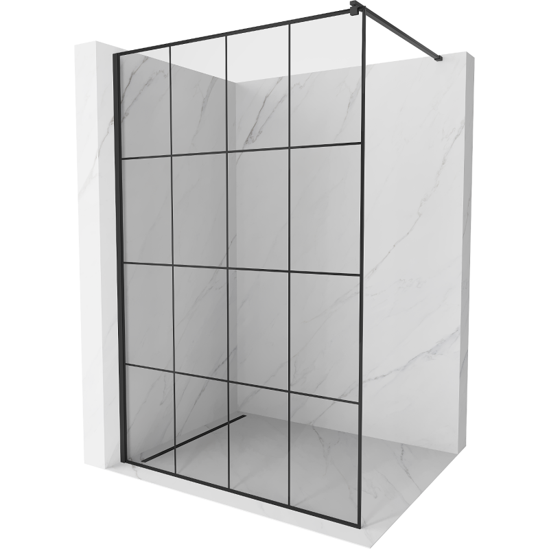 Mexen Kioto ścianka prysznicowa Walk-in 130 x 200 cm, czarna kratka 8 mm, czarna - 800-130-101-70-77