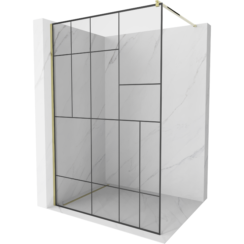 Mexen Kioto ścianka prysznicowa Walk-in 80 x 200 cm, czarny wzór 8 mm, złota - 800-080-101-50-78