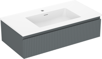 Mexen Rivel szafka łazienkowa 90 cm z umywalką Otis, 1 szuflada, ryflowana , grafit mat/biała mat - 91A20-09023-1-BF66-W18M01