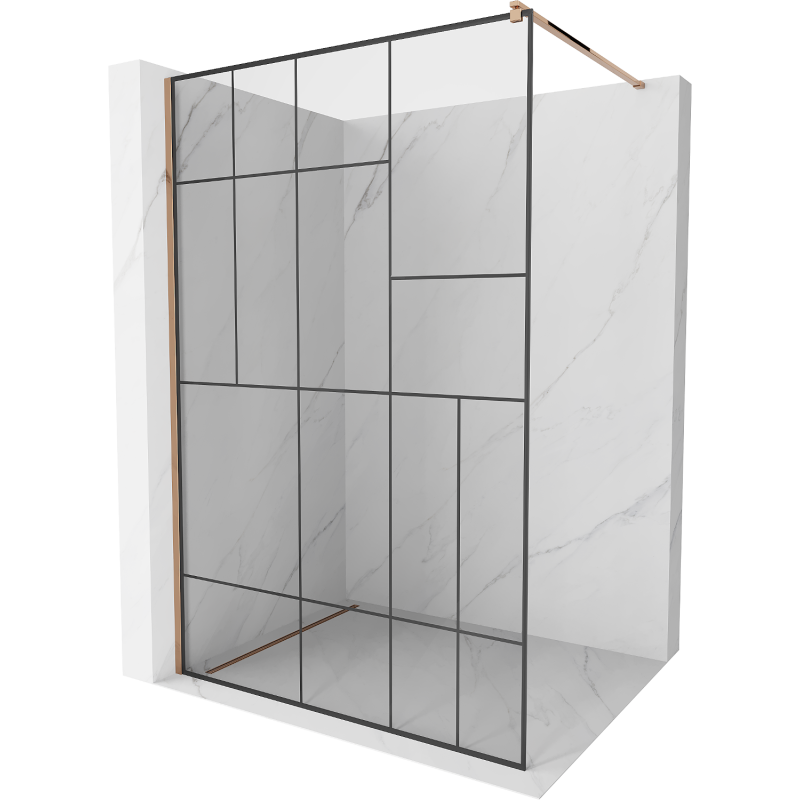 Mexen Kioto ścianka prysznicowa Walk-in 70 x 200 cm, czarny wzór 8 mm, różowe złoto - 800-070-101-60-78