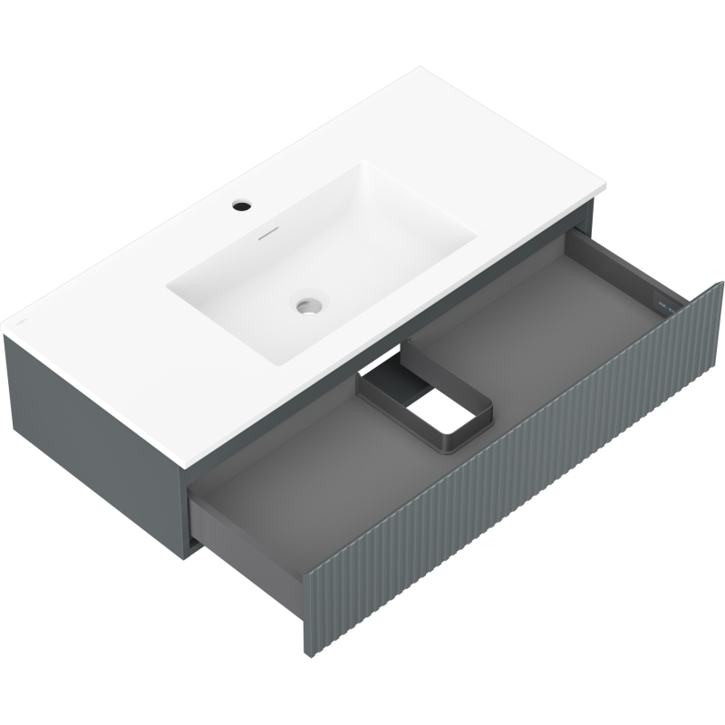 Mexen Rivel szafka łazienkowa 100 cm z umywalką Otis, 1 szuflada, ryflowana , grafit mat/biała mat - 91A20-10023-1-BF66-W18M01