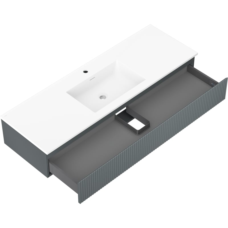 Mexen Rivel szafka łazienkowa 140 cm z umywalką Otis, 1 szuflada, ryflowana , grafit mat/biała mat - 91A20-14023-1-BF66-W18M0