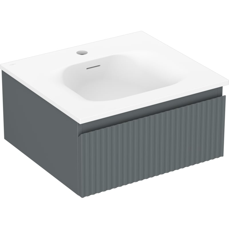 Mexen Rivel szafka łazienkowa 50 cm z umywalką Vela, 1 szuflada, ryflowana , grafit mat/biała mat - 91A20-05023-1-BF66-W23M01