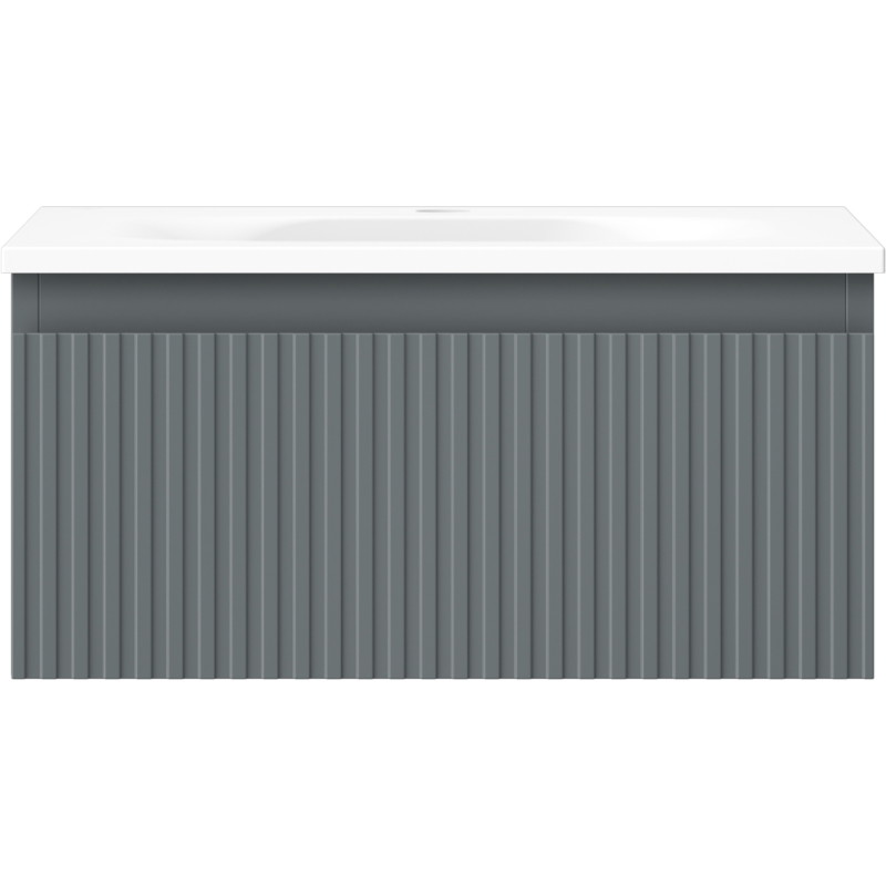 Mexen Rivel szafka łazienkowa 50 cm z umywalką Vela, 1 szuflada, ryflowana , grafit mat/biała mat - 91A20-05023-1-BF66-W23M01