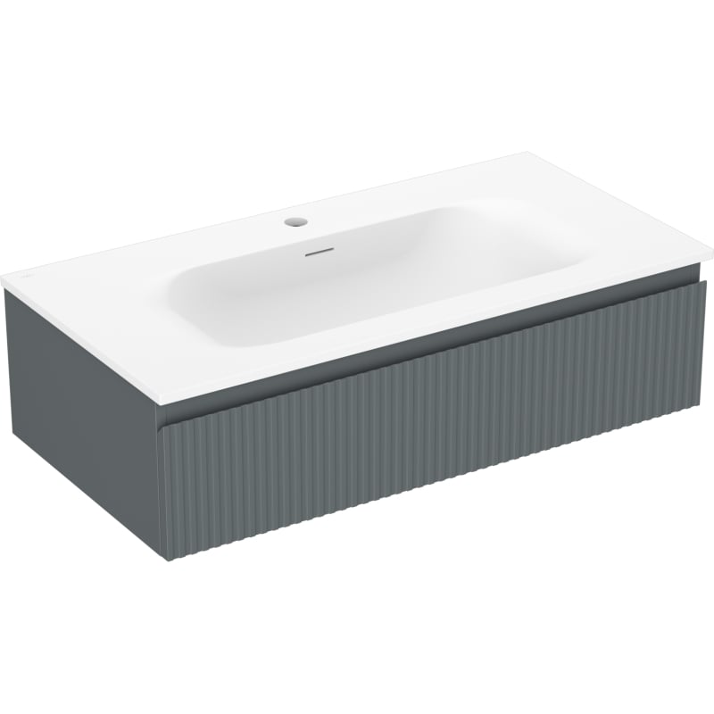 Mexen Rivel szafka łazienkowa 90 cm z umywalką Vela, 1 szuflada, ryflowana , grafit mat/biała mat - 91A20-09023-1-BF66-W23M01