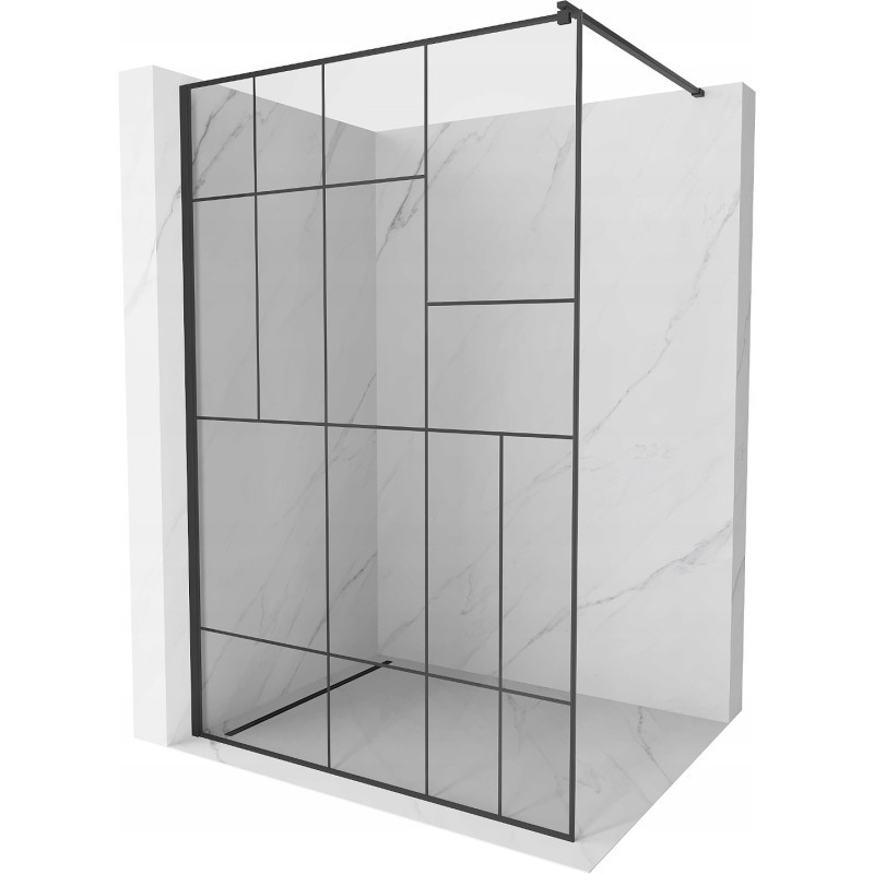 Mexen Kioto ścianka prysznicowa 130 x 200 cm, transparent/czarny wzór 8 mm, czarna - 800-130-101-70-78