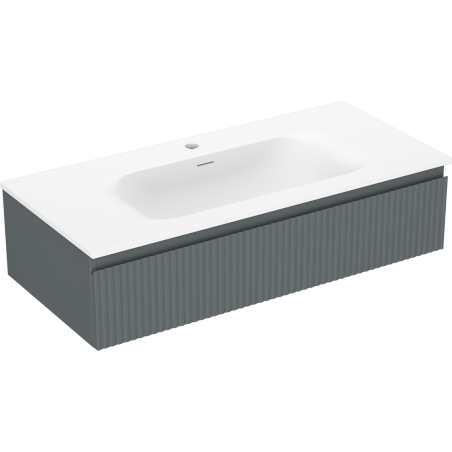 Mexen Rivel szafka łazienkowa 100 cm z umywalką Vela, 1 szuflada, ryflowana , grafit mat/biała mat - 91A20-10023-1-BF66-W23M01