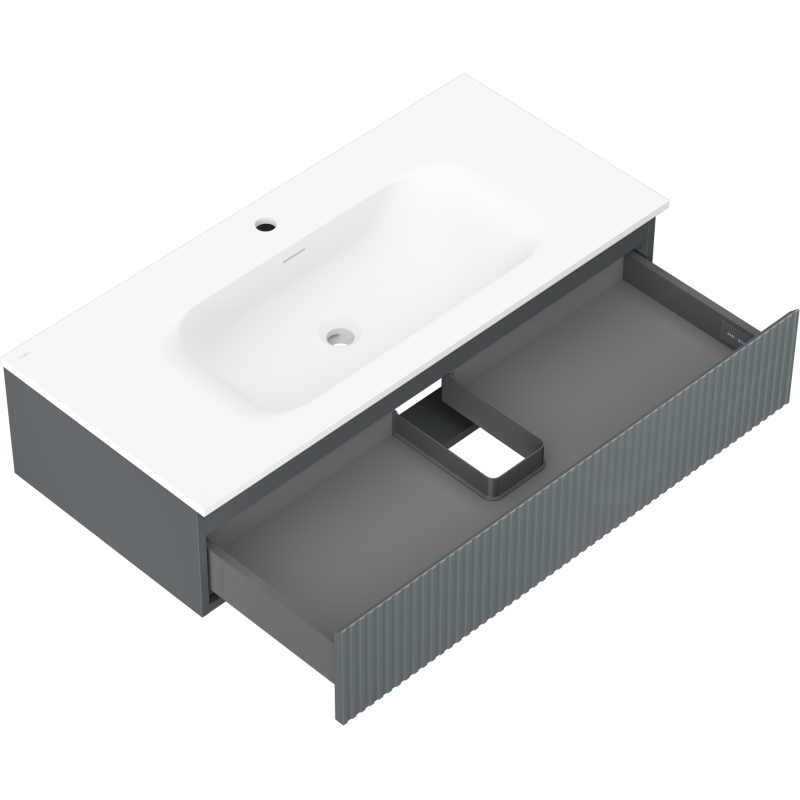 Mexen Rivel szafka łazienkowa 100 cm z umywalką Vela, 1 szuflada, ryflowana , grafit mat/biała mat - 91A20-10023-1-BF66-W23M01