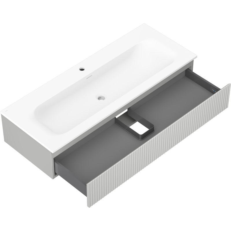 Mexen Rivel szafka łazienkowa 120 cm z umywalką Vela, 1 szuflada, ryflowana , szara mat/biała mat - 91A20-12023-1-BF62-W23M01