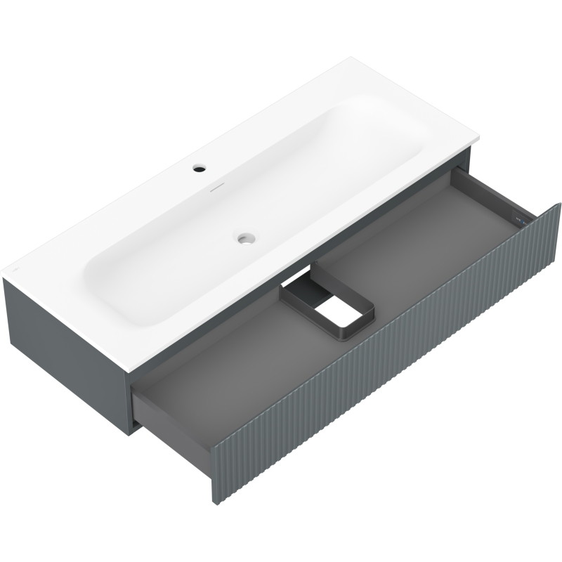 Mexen Rivel szafka łazienkowa 120 cm z umywalką Vela, 1 szuflada, ryflowana , grafit mat/biała mat - 91A20-12023-1-BF66-W23M0