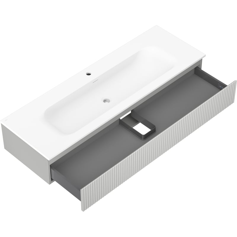 Mexen Rivel szafka łazienkowa 140 cm z umywalką Vela, 1 szuflada, ryflowana , szara mat/biała mat - 91A20-14023-1-BF62-W23M01