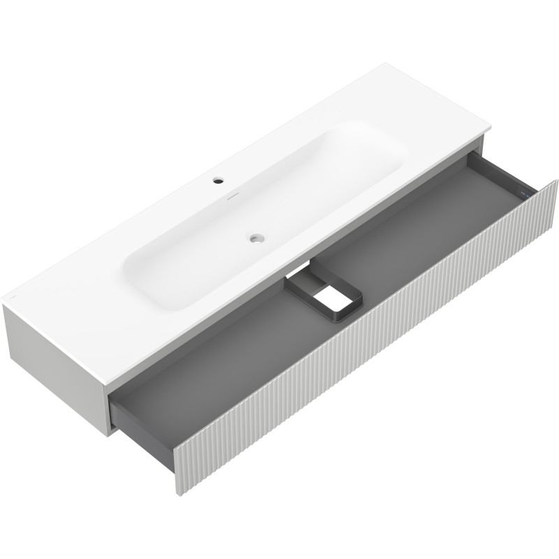 Mexen Rivel szafka łazienkowa 140 cm z umywalką Vela, 1 szuflada, ryflowana , szara mat/biała mat - 91A20-16023-1-BF62-W23M01