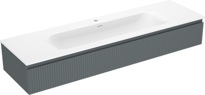 Mexen Rivel szafka łazienkowa 160 cm z umywalką Vela, 1 szuflada, ryflowana , grafit mat/biała mat - 91A20-16023-1-BF66-W23M0