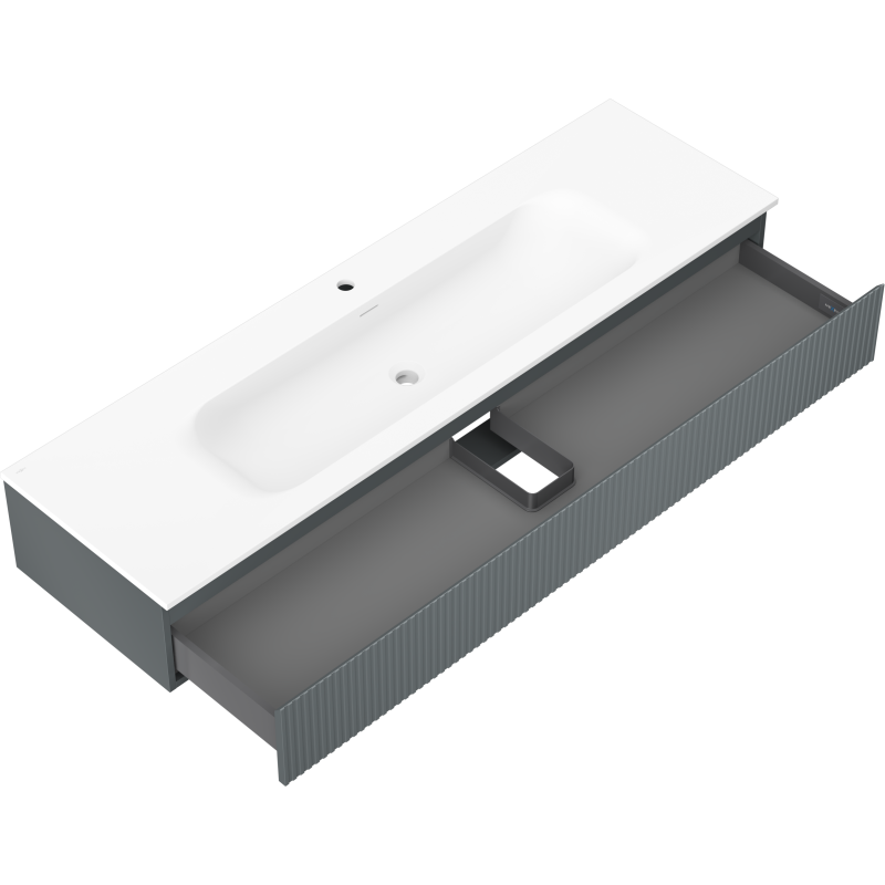 Mexen Rivel szafka łazienkowa 160 cm z umywalką Vela, 1 szuflada, ryflowana , grafit mat/biała mat - 91A20-16023-1-BF66-W23M0
