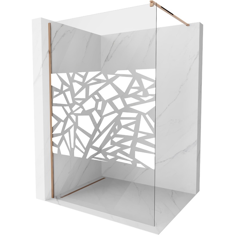 Mexen Kioto ścianka prysznicowa Walk-in 140 x 200 cm, biały wzór 8 mm, różowe złoto - 800-140-101-60-85