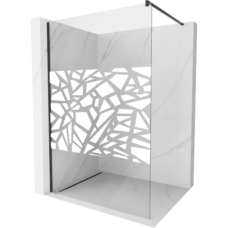 Mexen Kioto ścianka prysznicowa Walk-in 110 x 200 cm, biały wzór 8 mm, czarna - 800-110-101-70-85