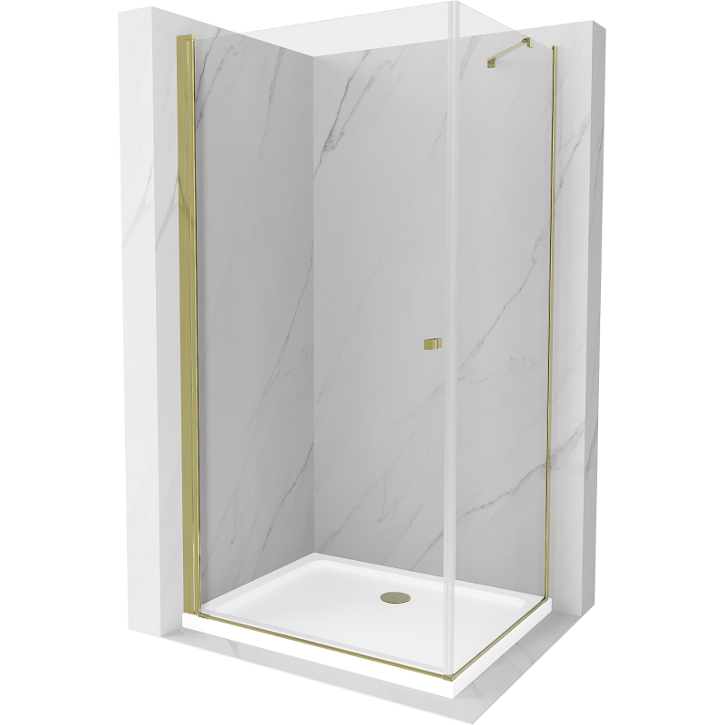Mexen Pretoria kabina prysznicowa uchylna 80 x 90 cm, transparent, złota + brodzik Flat - 852-080-090-50-00-4010