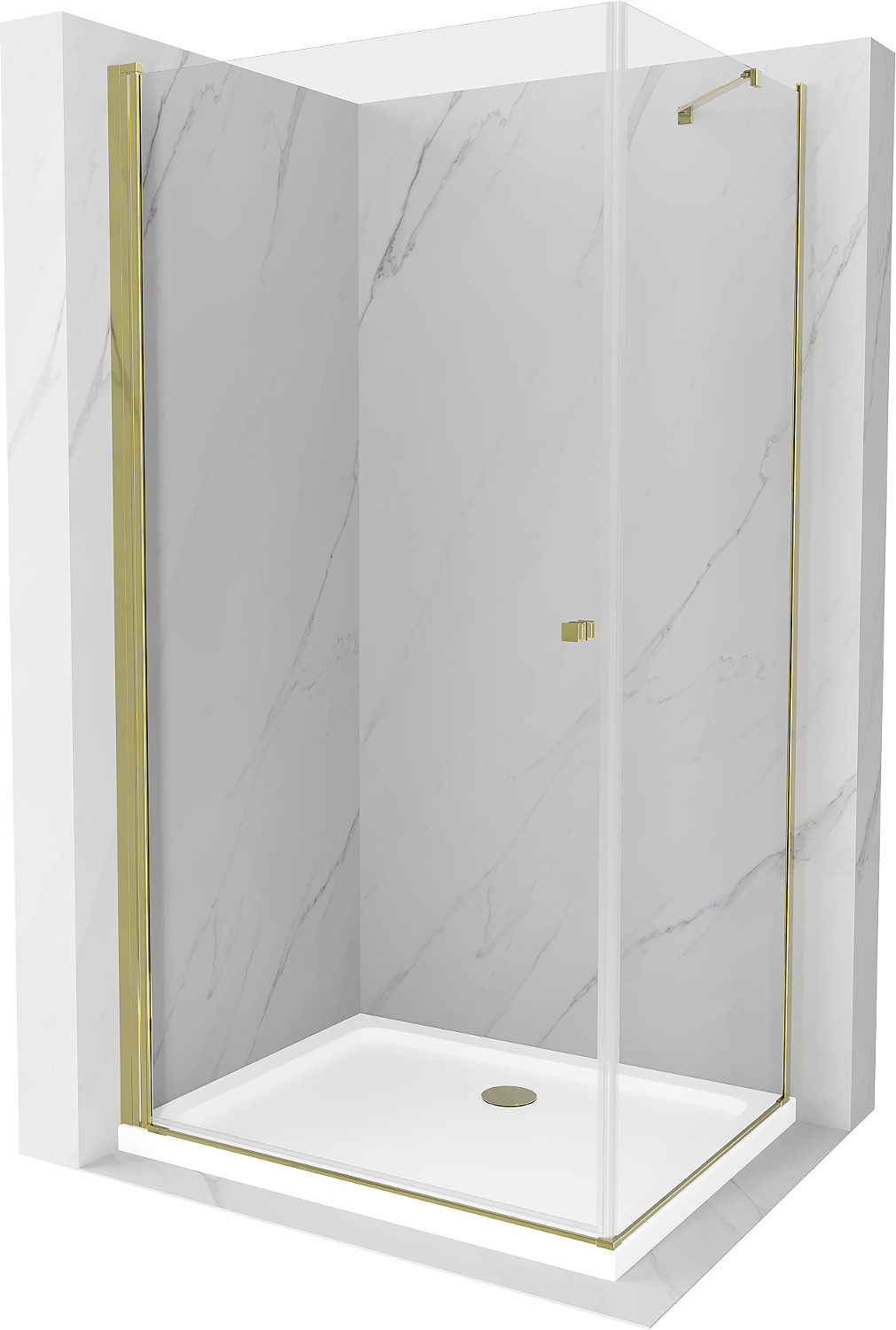 Mexen Pretoria kabina prysznicowa uchylna 80 x 90 cm, transparent, złota + brodzik Flat - 852-080-090-50-00-4010