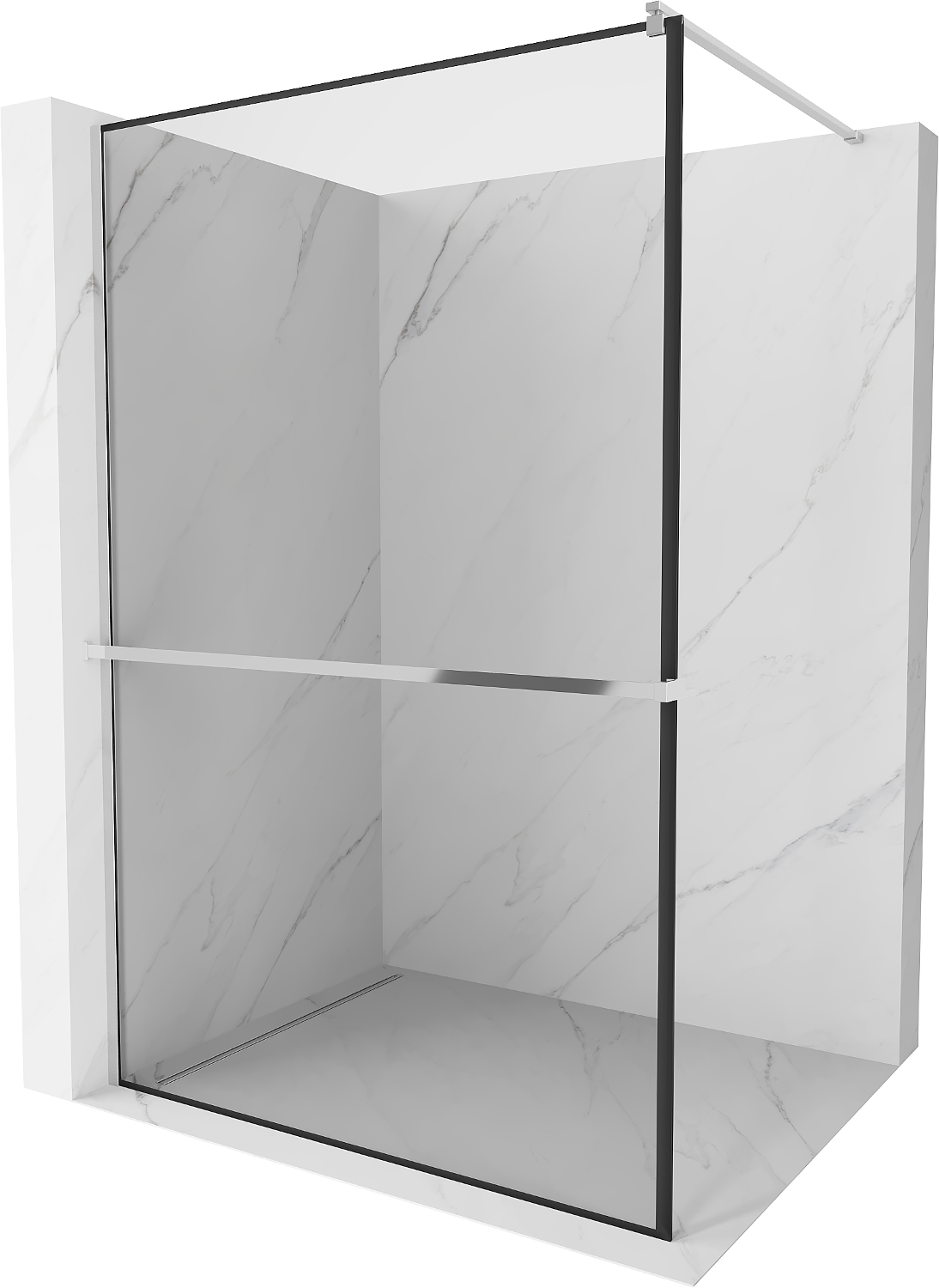 Mexen Kioto+ ścianka prysznicowa z półką i relingiem 110 x 200 cm, transparent/czarny wzór 8 mm, chrom - 800-110-121-01-70