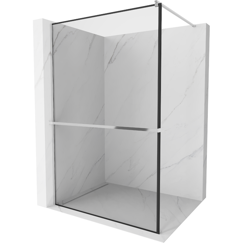 Mexen Kioto+ ścianka prysznicowa z półką Walk-in 140 x 200 cm, czarna ramka, chrom - 800-140-121-01-70