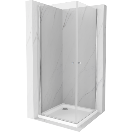 Mexen Pretoria Duo kabina prysznicowa uchylna 80 x 80 cm, transparent, chrom + brodzik Flat - 852-080-080-01-02-4010