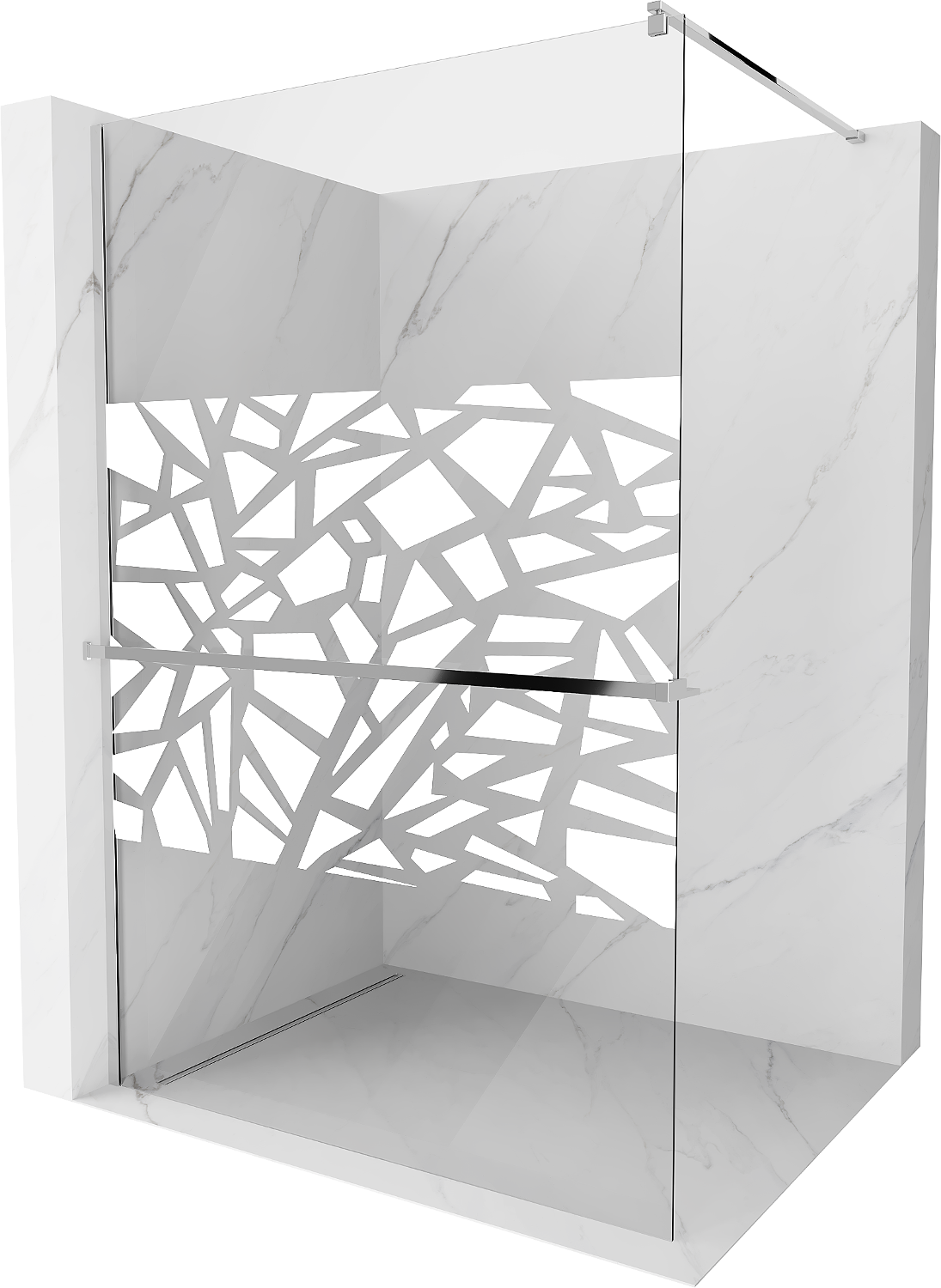 Mexen Kioto+ ścianka prysznicowa z półką i relingiem 110 x 200 cm, transparent/biały wzór 8 mm, chrom - 800-110-121-01-85