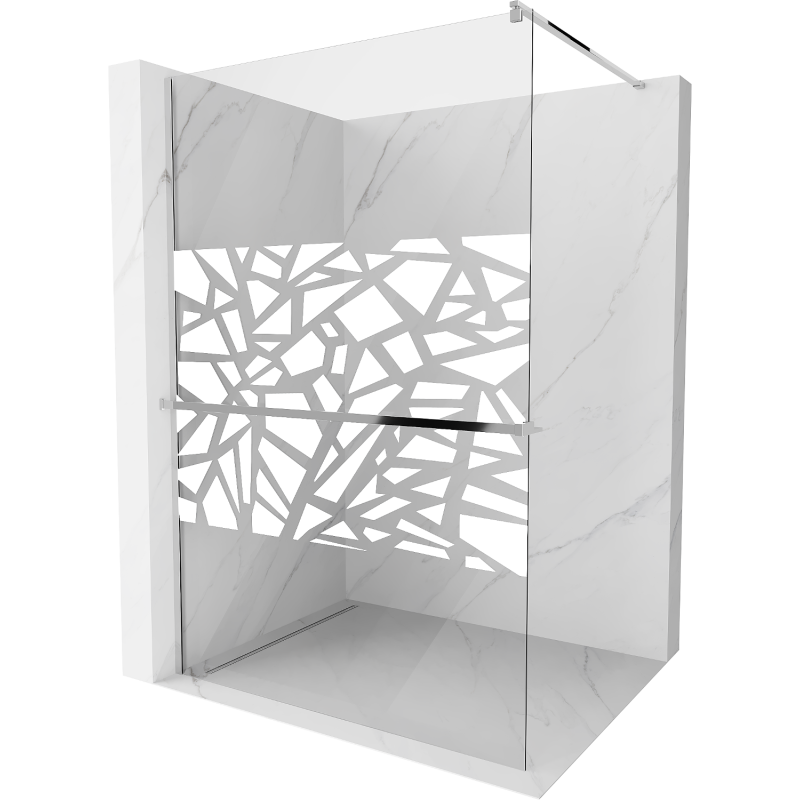 Mexen Kioto+ ścianka prysznicowa z półką i relingiem 130 x 200 cm, transparent/biały wzór 8 mm, chrom - 800-130-121-01-85