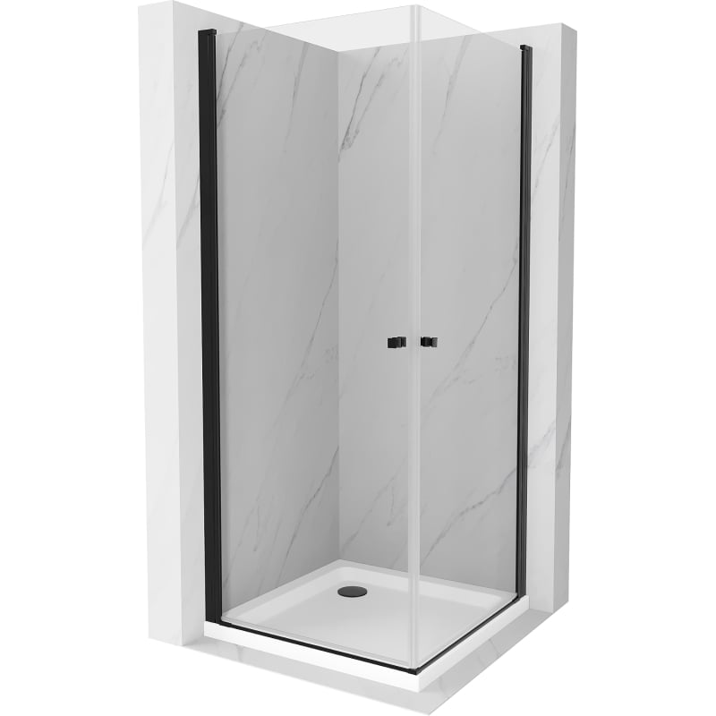 Mexen Pretoria Duo kabina prysznicowa uchylna 70 x 70 cm, transparent, czarna + brodzik Flat - 852-070-070-70-02-4010B