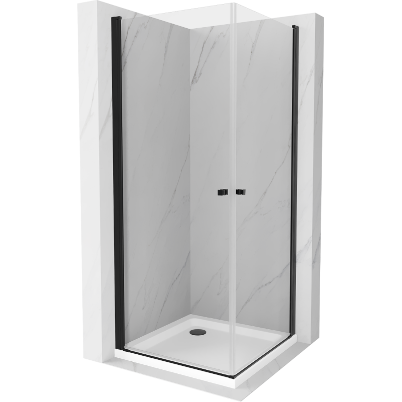 Mexen Pretoria Duo kabina prysznicowa uchylna 90 x 90 cm, transparent, czarna + brodzik Flat - 852-090-090-70-02-4010B
