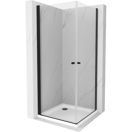 Mexen Pretoria Duo kabina prysznicowa uchylna 90 x 90 cm, transparent, czarna + brodzik Flat - 852-090-090-70-02-4010B