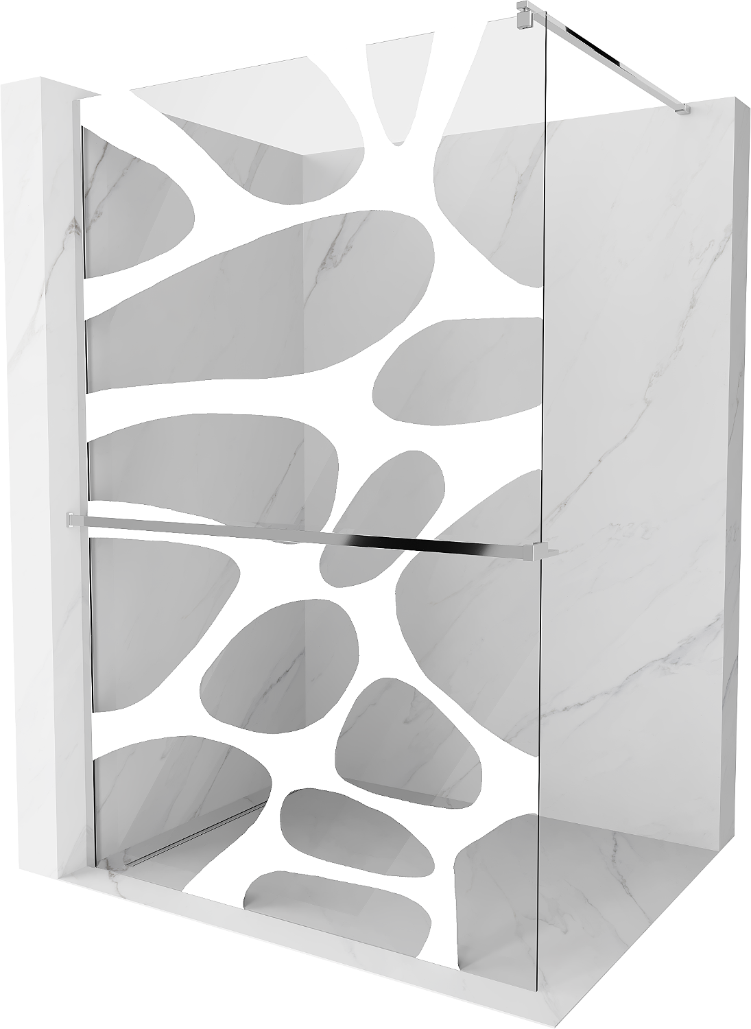 Mexen Kioto+ ścianka prysznicowa z półką i relingiem 120 x 200 cm, biały wzór 8 mm, chrom - 800-120-121-01-97
